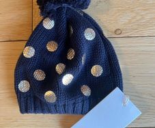 Seed Heritage Navy & gold metallic cotton beenie hat Sz S/M BNWT