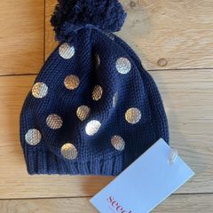 Seed Heritage Navy & gold metallic cotton beenie hat Sz S/M BNWT