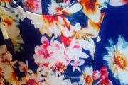 Fit and flare flowered navy dress 16