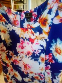 Fit and flare flowered navy dress 16