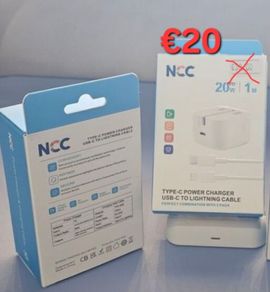 Latest Iphone NCC Type-C Charger (20W Fast Uk 3 pin wallplugadaptor) & USB-C to Lightning Cable (1M) Combo FOR Iphone.