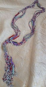 Per Una Tiny Bead Long Necklace with Silver Metal and Thread Details