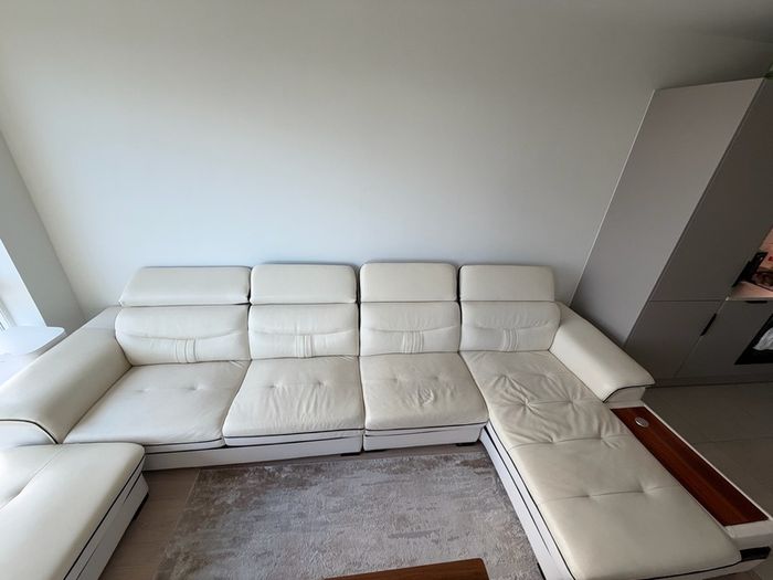 Cream Corner Sofa with Reclining Headrests & USB Charging