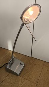 Brushed Metal Halogen / LED Desk Lamp with Dimmer & Adjustable Arm