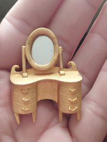 Rare Matte Gold Mirror Vanity Brooch, Vintage 1950.
