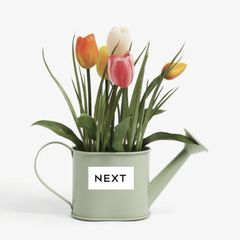 Artificial Flowers in Metal Watering Can