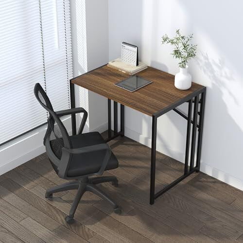 83 cm Folding Small Desk, Writing Gaming Computer Camping Desk for Small Spaces, No Assembly Required Home Office Table, Espresso