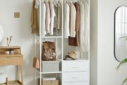 Wardrobe with 3 Drawers White  easy assembly Wood Top Steel Frame Ultimate Storage sturdy Multifunctional System