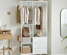 Wardrobe with 3 Drawers White  easy assembly Wood Top Steel Frame Ultimate Storage sturdy Multifunctional System