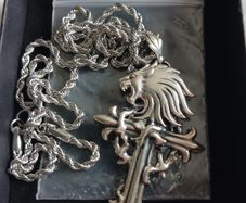 Final Fantasy VIII Necklace S925 Sterling Silver Sleeping Lion Heart Cross Pendant Cosplay Jewelry Accessories