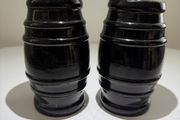 Pair of Antique Victorian Black Glass Barrel Jars (c. 1850s)