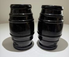 Pair of Antique Victorian Black Glass Barrel Jars (c. 1850s)
