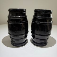 Pair of Antique Victorian Black Glass Barrel Jars (c. 1850s)