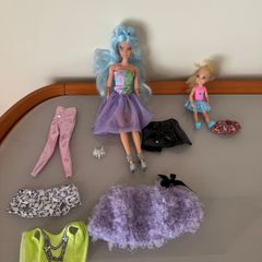 1 Barbie doll with clothes accessories and 1 smaller doll