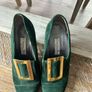 Vintage Christian Dior green heels with gold buckle Image 2
