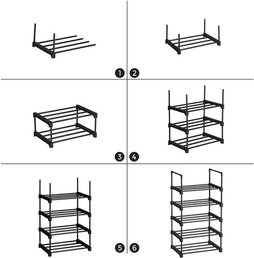 5 Tier Shoe Racks Set of 2 Metal Shoe Rack Stackable Space Saving Shoe Storage Multifunctional Stand Rack