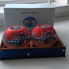 Avoca Blue Hand Painted Christmas Tea Light Holders
