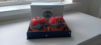 Avoca Blue Hand Painted Christmas Tea Light Holders