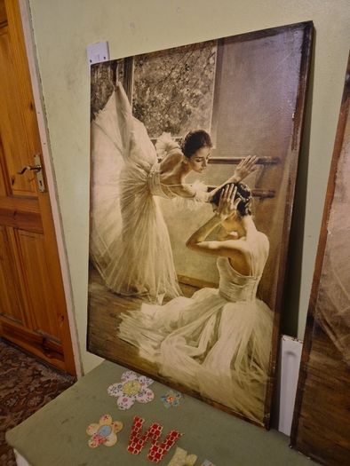 Rare find. Vintage Couple of Large Ballerinas Scene. Ballet Art.