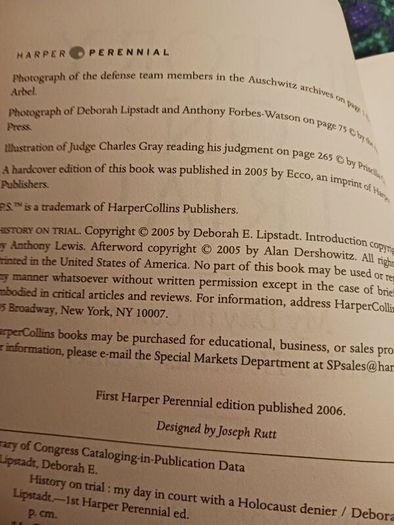 History on Trial/ Deborah E. Lipstadt/ Harper Perennial/ 2006