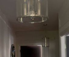 Pair of ceiling pendants in glass and chrome