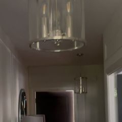 Pair of ceiling pendants in glass and chrome