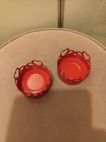 2 x red metal heart themed tea light holders