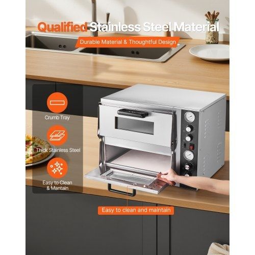 Pizza Oven Electric, 18" Double-Deck Commercial Countertop Pizza Oven, 842F Max Temp, Indoor Pizza Maker with Thermometer