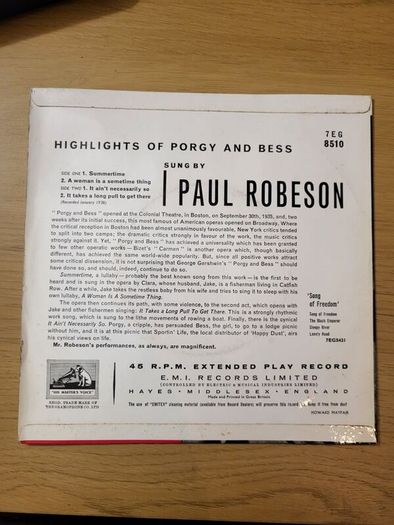 Paul Robeson Highlights Of Porgy And Bess 7 inch EP HMV 7EG 8510 Mono