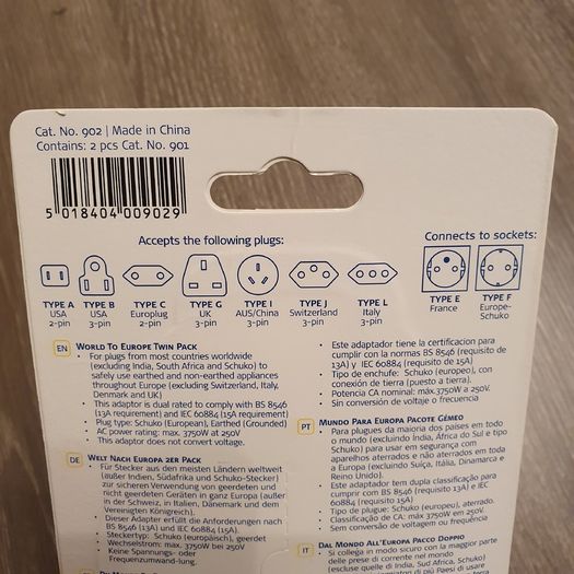 UK To Europe Plug Adapter pack of 2