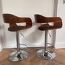 KARE Design Monaco Bar Stools, Pair, Walnut & Chrome, Adjustable Image 9