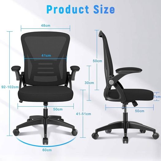 FREE EXPRESS SHIPPING Office Chair Ergonomic Desk with 90 Degree Flip-up Armrest Lumbar Support, Height Adjustable Chair, Executive Swivel Computer Padded Seat Cushion for Home/Office