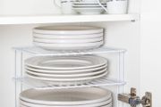 Corner Plate Rack For Kitchen Cupboards | Square Add a shelf White Plate Stacker Organiser
