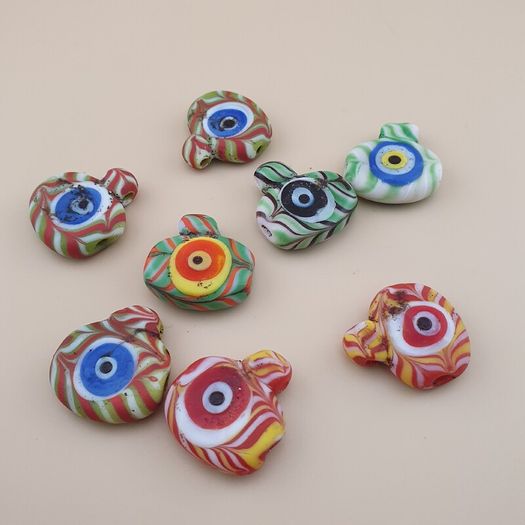Vintage Venetian Style Feather Desgin Eyes Glass Bead Pendant