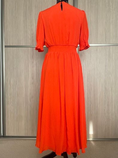 DKNY Orange V Neck Midi Dress