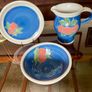 Vintage R and J Forrester Bandon Pottery Ireland Jug Sugar Bowl Plate Cobalt Blue Fruits Design Image 2