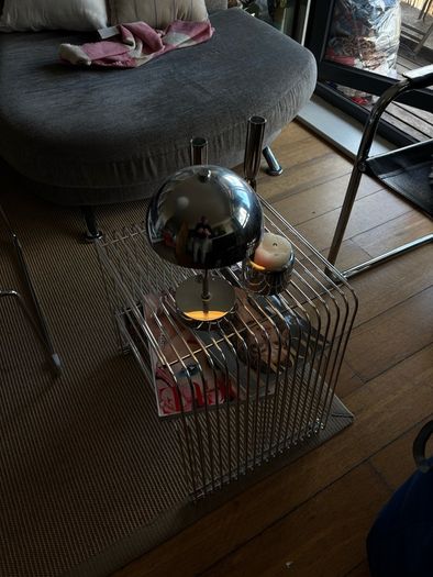 Vintage Chrome Wire Magazine Rack Side Table - 1970s Space Age
