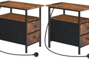 Set of 2 Side Table with Charging Station