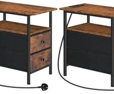 Set of 2 Side Table with Charging Station