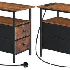 Set of 2 Side Table with Charging Station