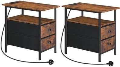Set of 2 Side Table with Charging Station