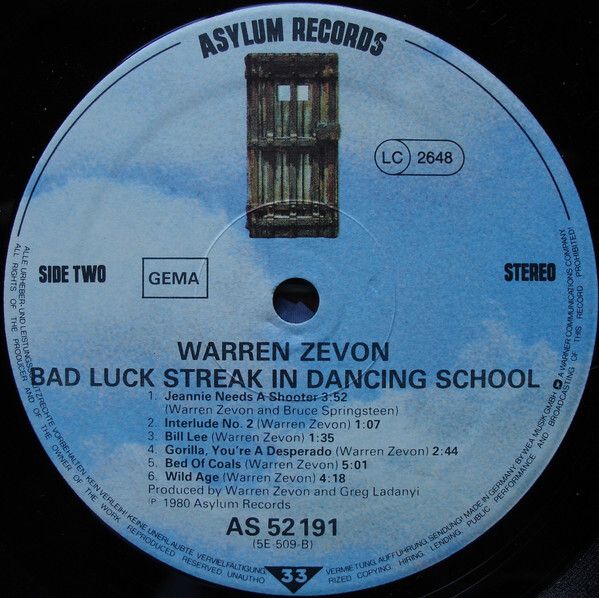 Warren Zevon  Bad Luck Streak In Dancing School