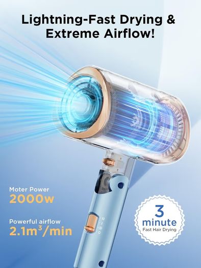 Brand New Foldable Ionic Hair Dryer 2000W Professional Blow Dryer with 2 Speed 3 Heat