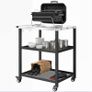 3-Tier Mobile Barbecue Cart with Wheels and Brake Stainless Steel Worktop Adjustable Shelf Hooks Black Image 4