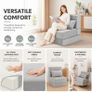 Folding Sofa Bed, Convertible Sleeper Chair, No Assembly (Grey) Boneless Sofa Couch, Foldable Mattress & Back Support, Portable Floor Lounger Futon for Small Apartment, Dorm, Guest Room Image 4