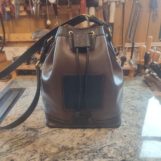 Handmade leather bucket bag