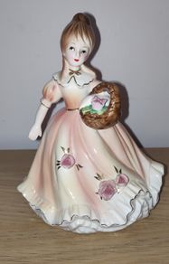 Vintage Porcelain Girl with flower basket Figurine