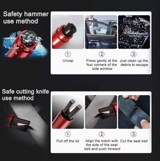 Car Safety Hammer - Window Breaker with Seatbelt Cutter,