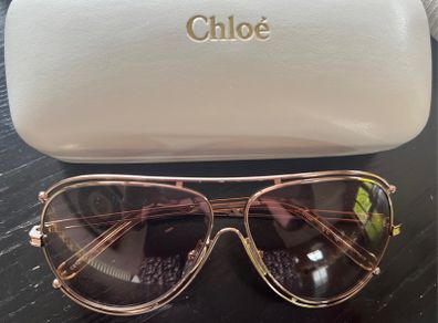 Chloe Isidora metal aviator sunglasses rose gold-tone metal wireframe, gradient lenses & White case