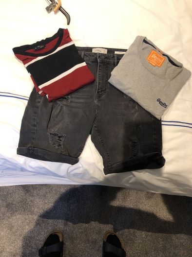 Men's black shorts and 2 t shirts